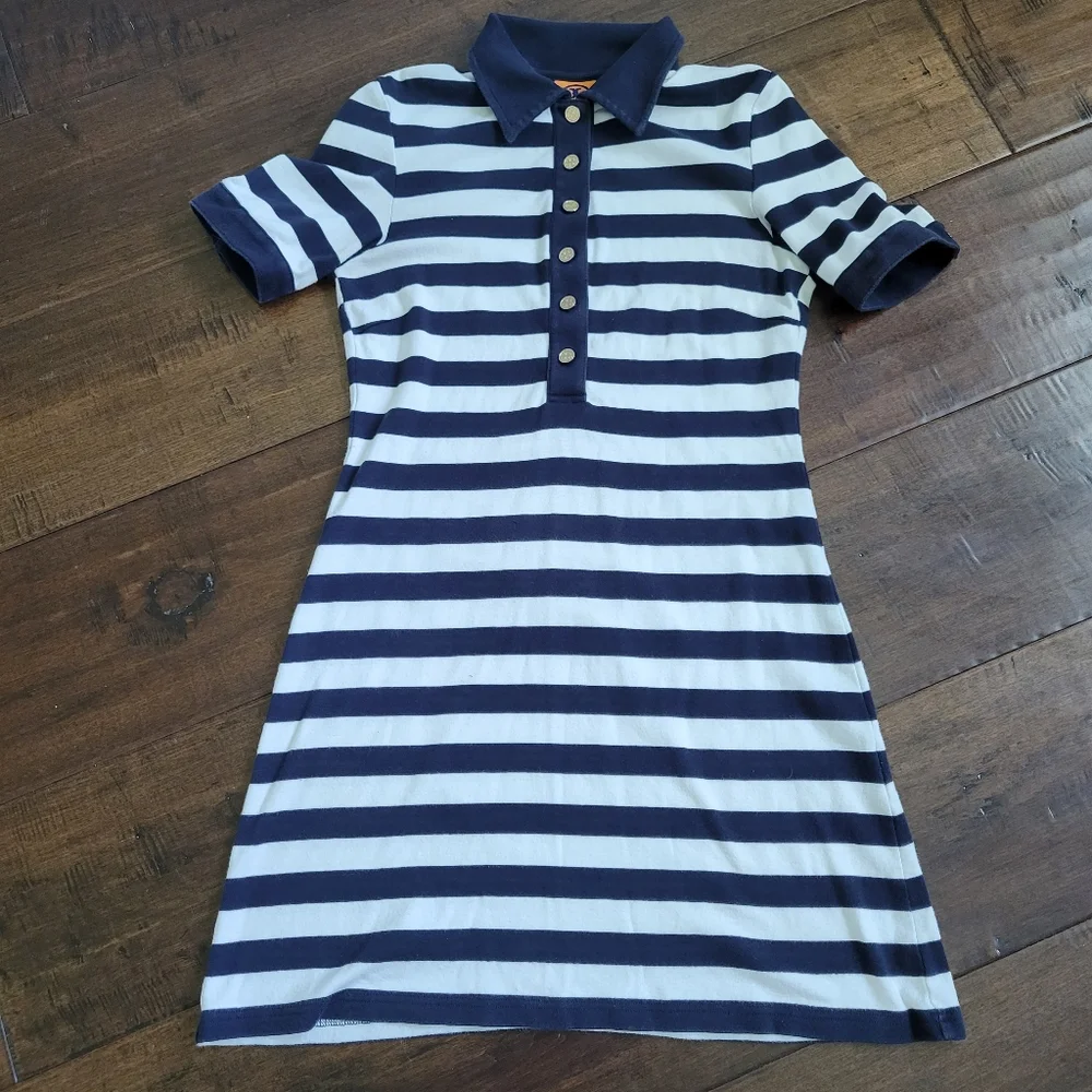 Tory Burch Navy and White Striped Polo Dress